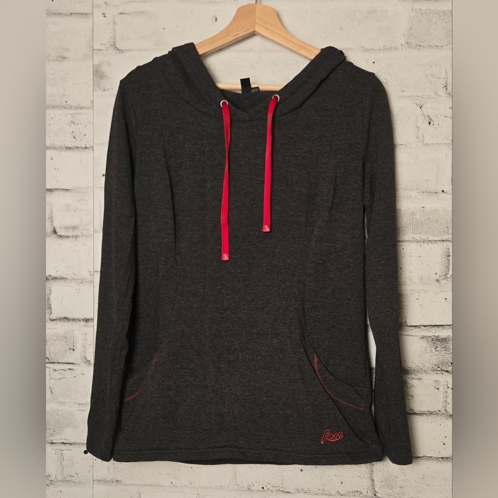 Roots Active Women’s S Grey Hoodie Red Stitching Lightweight Pullover